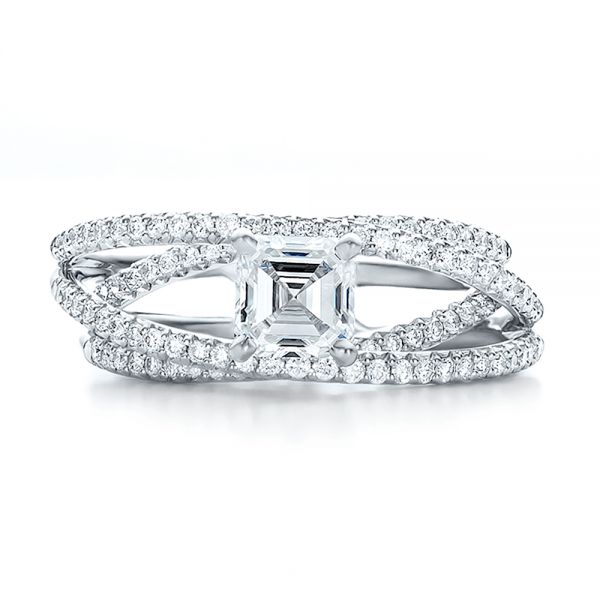 18k White Gold Custom Pave Diamond Multi-band Engagement Ring - Top View -  100612