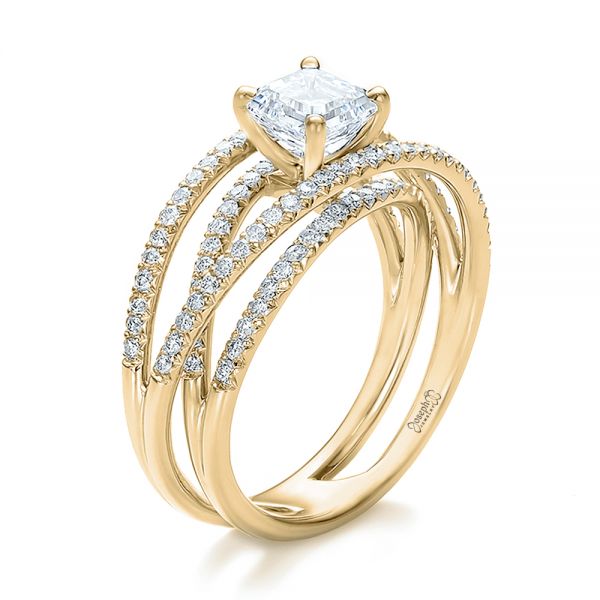 18k Yellow Gold 18k Yellow Gold Custom Pave Diamond Multi-band Engagement Ring - Three-Quarter View -  100612