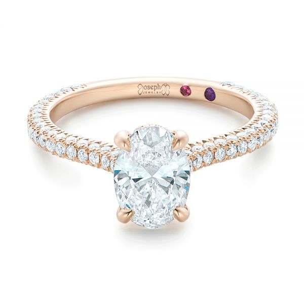14k Rose Gold Custom Pave Diamond Engagement Ring - Flat View - 102292