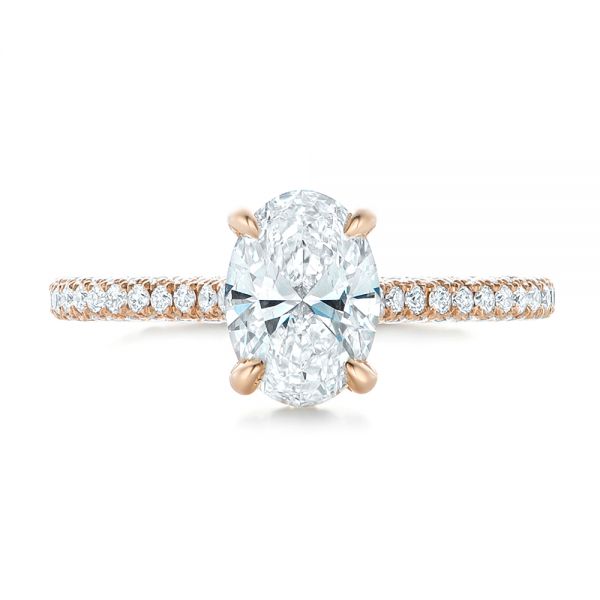 Diamond Accent Engagement Ring with Pave Bridge & Prongs 18K Rose Gold / Bubble / Round Prongs