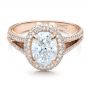 14k Rose Gold 14k Rose Gold Custom Pave Halo Engagement Ring - Flat View -  100009 - Thumbnail