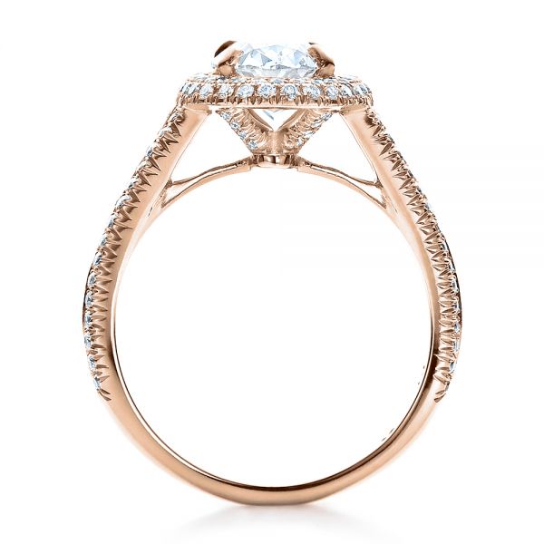 14k Rose Gold 14k Rose Gold Custom Pave Halo Engagement Ring - Front View -  100009