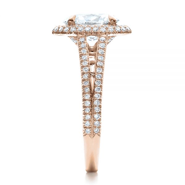 18k Rose Gold 18k Rose Gold Custom Pave Halo Engagement Ring - Side View - 100009