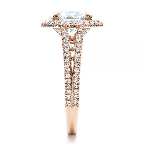 14k Rose Gold 14k Rose Gold Custom Pave Halo Engagement Ring - Side View -  100009