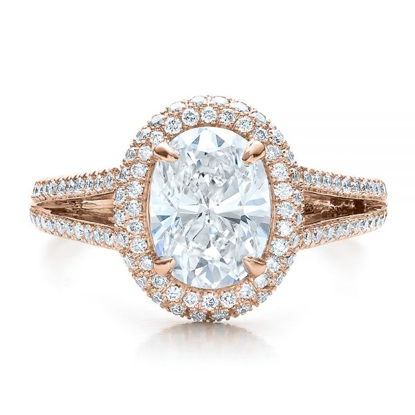 18k Rose Gold 18k Rose Gold Custom Pave Halo Engagement Ring - Top View - 100009