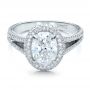  Platinum Custom Pave Halo Engagement Ring - Flat View -  100009 - Thumbnail
