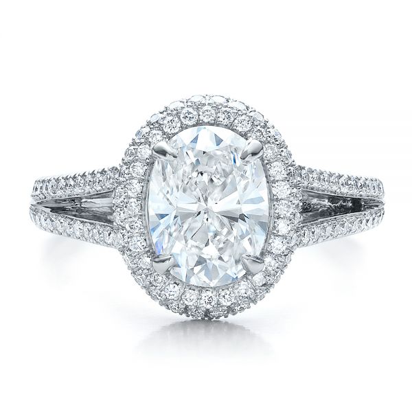 Platinum Custom Pave Halo Engagement Ring - Top View - 100009