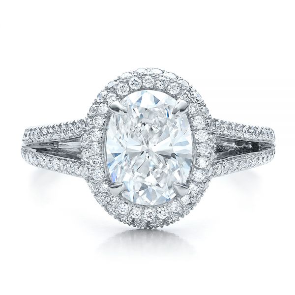  Platinum Custom Pave Halo Engagement Ring - Top View -  100009