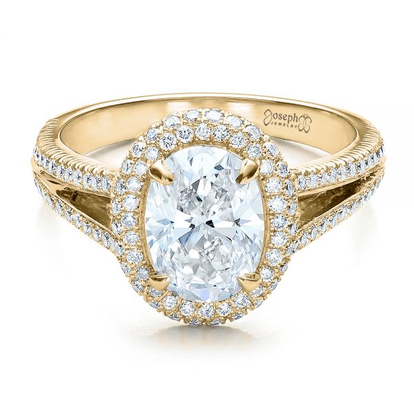 18k Yellow Gold 18k Yellow Gold Custom Pave Halo Engagement Ring - Flat View -  100009