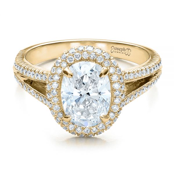 14k Yellow Gold 14k Yellow Gold Custom Pave Halo Engagement Ring - Flat View - 100009
