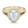 18k Yellow Gold 18k Yellow Gold Custom Pave Halo Engagement Ring - Flat View -  100009 - Thumbnail