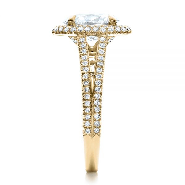 18k Yellow Gold 18k Yellow Gold Custom Pave Halo Engagement Ring - Side View -  100009