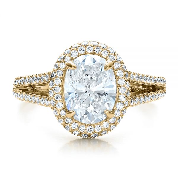 14k Yellow Gold 14k Yellow Gold Custom Pave Halo Engagement Ring - Top View - 100009