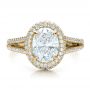 18k Yellow Gold 18k Yellow Gold Custom Pave Halo Engagement Ring - Top View -  100009 - Thumbnail