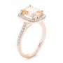 18k Rose Gold 18k Rose Gold Custom Peach Sapphire And Diamond Halo Engagement Ring - Three-Quarter View -  102448 - Thumbnail