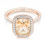 18k Rose Gold 18k Rose Gold Custom Peach Sapphire And Diamond Halo Engagement Ring - Flat View -  102448 - Thumbnail