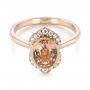 14k Rose Gold 14k Rose Gold Custom Peach Sapphire And Diamond Halo Engagement Ring - Flat View -  104261 - Thumbnail