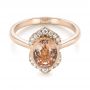 18k Rose Gold 18k Rose Gold Custom Peach Sapphire And Diamond Halo Engagement Ring - Flat View -  104261 - Thumbnail