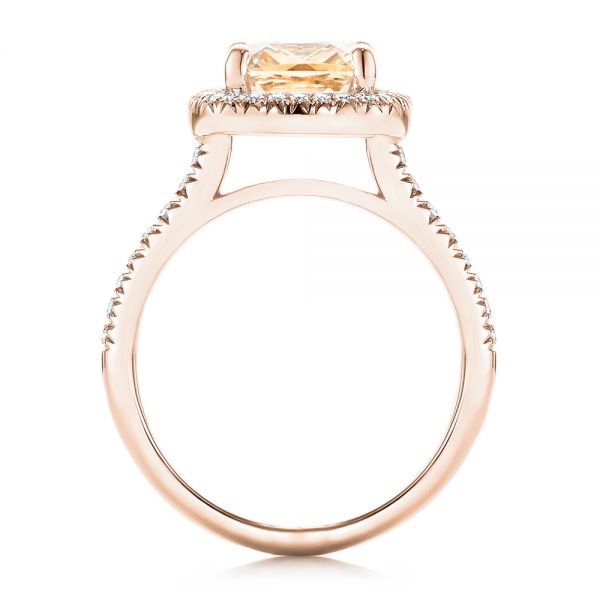 14k Rose Gold 14k Rose Gold Custom Peach Sapphire And Diamond Halo Engagement Ring - Front View -  102448