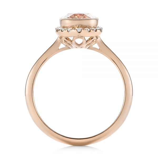 18k Rose Gold 18k Rose Gold Custom Peach Sapphire And Diamond Halo Engagement Ring - Front View - 104261