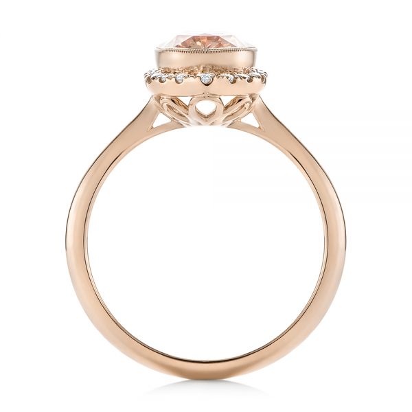 18k Rose Gold 18k Rose Gold Custom Peach Sapphire And Diamond Halo Engagement Ring - Front View -  104261