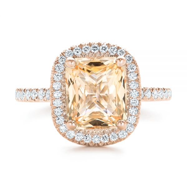 18k Rose Gold 18k Rose Gold Custom Peach Sapphire And Diamond Halo Engagement Ring - Top View -  102448