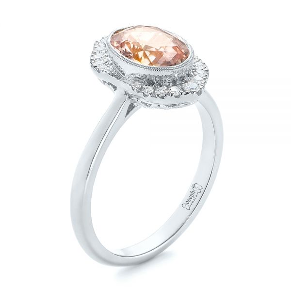 18k White Gold Custom Peach Sapphire And Diamond Halo Engagement Ring 104261 Seattle Bellevue Joseph Jewelry