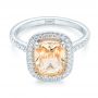 14k White Gold Custom Peach Sapphire And Diamond Halo Engagement Ring - Flat View -  102448 - Thumbnail