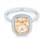 18k White Gold 18k White Gold Custom Peach Sapphire And Diamond Halo Engagement Ring - Flat View -  102448 - Thumbnail