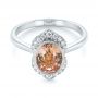 18k White Gold 18k White Gold Custom Peach Sapphire And Diamond Halo Engagement Ring - Flat View -  104261 - Thumbnail