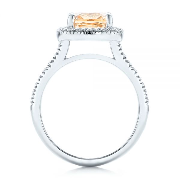 18k White Gold 18k White Gold Custom Peach Sapphire And Diamond Halo Engagement Ring - Front View -  102448