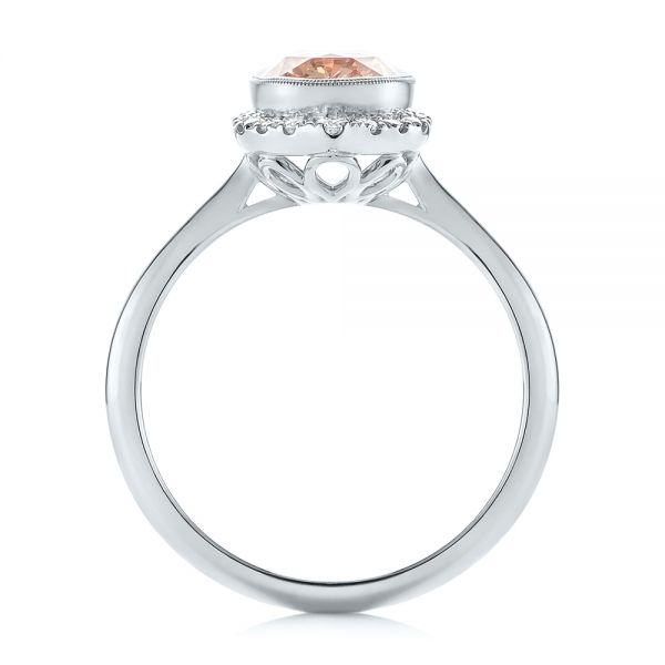 14k White Gold 14k White Gold Custom Peach Sapphire And Diamond Halo Engagement Ring - Front View - 104261