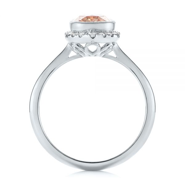  Platinum Platinum Custom Peach Sapphire And Diamond Halo Engagement Ring - Front View -  104261