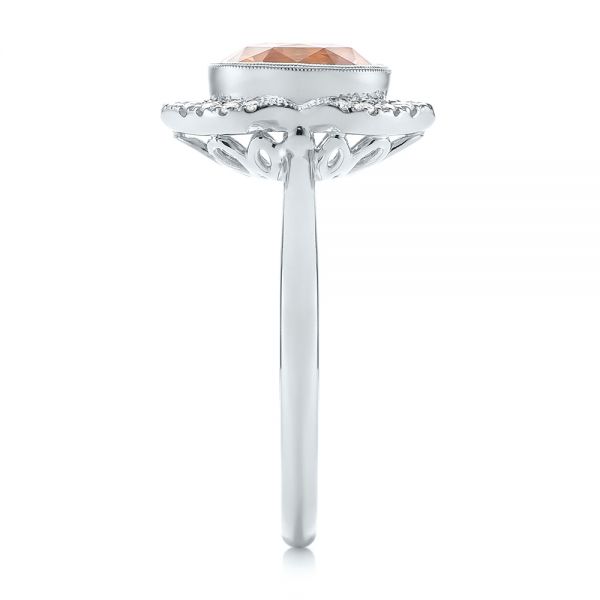  Platinum Platinum Custom Peach Sapphire And Diamond Halo Engagement Ring - Side View -  104261