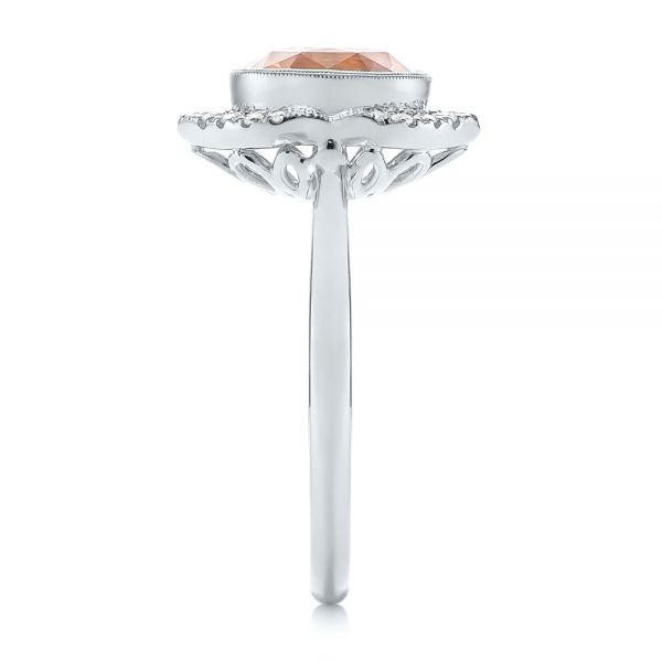 14k White Gold 14k White Gold Custom Peach Sapphire And Diamond Halo Engagement Ring - Side View - 104261