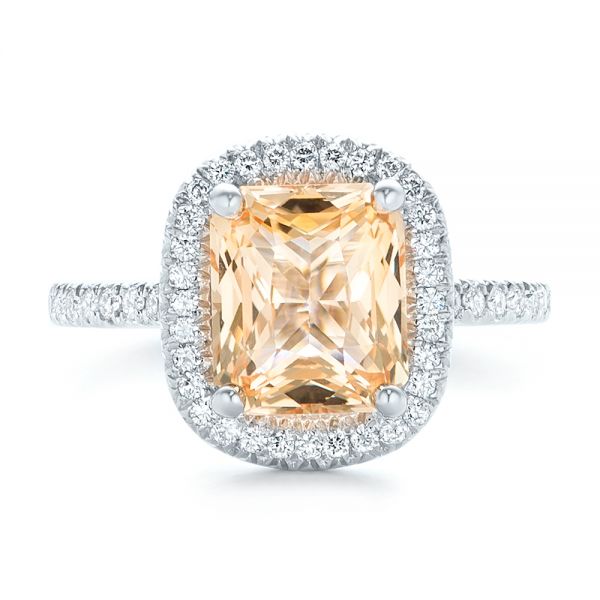  Platinum Platinum Custom Peach Sapphire And Diamond Halo Engagement Ring - Top View -  102448