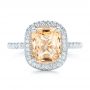 14k White Gold Custom Peach Sapphire And Diamond Halo Engagement Ring - Top View -  102448 - Thumbnail