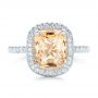  Platinum Platinum Custom Peach Sapphire And Diamond Halo Engagement Ring - Top View -  102448 - Thumbnail