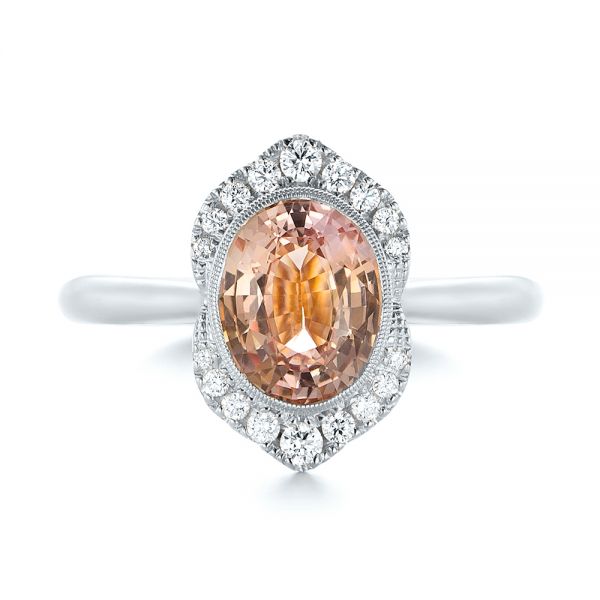 14k White Gold 14k White Gold Custom Peach Sapphire And Diamond Halo Engagement Ring - Top View - 104261