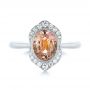  Platinum Platinum Custom Peach Sapphire And Diamond Halo Engagement Ring - Top View -  104261 - Thumbnail