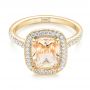 14k Yellow Gold 14k Yellow Gold Custom Peach Sapphire And Diamond Halo Engagement Ring - Flat View -  102448 - Thumbnail