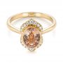 18k Yellow Gold 18k Yellow Gold Custom Peach Sapphire And Diamond Halo Engagement Ring - Flat View -  104261 - Thumbnail