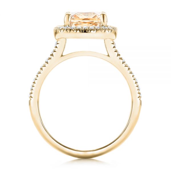 14k Yellow Gold 14k Yellow Gold Custom Peach Sapphire And Diamond Halo Engagement Ring - Front View -  102448