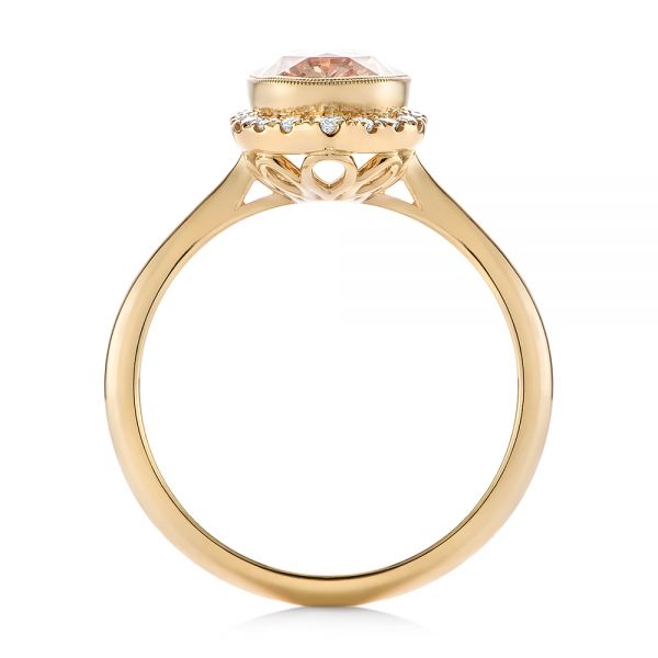 18k Yellow Gold 18k Yellow Gold Custom Peach Sapphire And Diamond Halo Engagement Ring - Front View -  104261