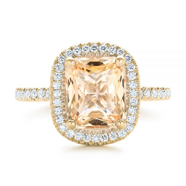 18k Yellow Gold Custom Peach Sapphire And Diamond Halo Engagement Ring ...