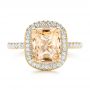 14k Yellow Gold 14k Yellow Gold Custom Peach Sapphire And Diamond Halo Engagement Ring - Top View -  102448 - Thumbnail