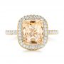 18k Yellow Gold 18k Yellow Gold Custom Peach Sapphire And Diamond Halo Engagement Ring - Top View -  102448 - Thumbnail