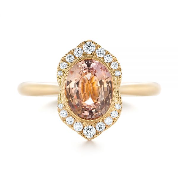 18k Yellow Gold 18k Yellow Gold Custom Peach Sapphire And Diamond Halo Engagement Ring - Top View -  104261