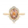 14k Yellow Gold Custom Peach Sapphire And Diamond Halo Engagement Ring - Top View -  104261 - Thumbnail