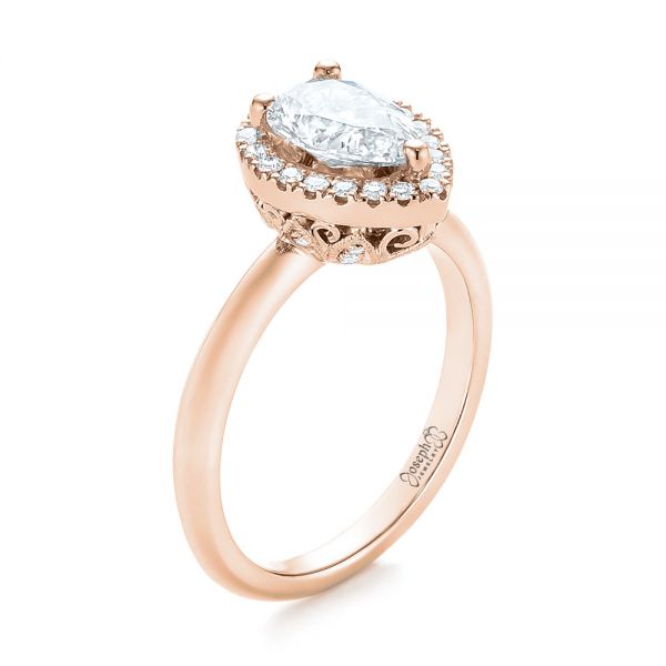 14k Rose Gold 14k Rose Gold Custom Pear Diamond Halo Engagement Ring - Three-Quarter View -  104293